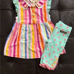 Matilda Jane Rainbow Stripe Dress with Mint Polka Dot Leggings